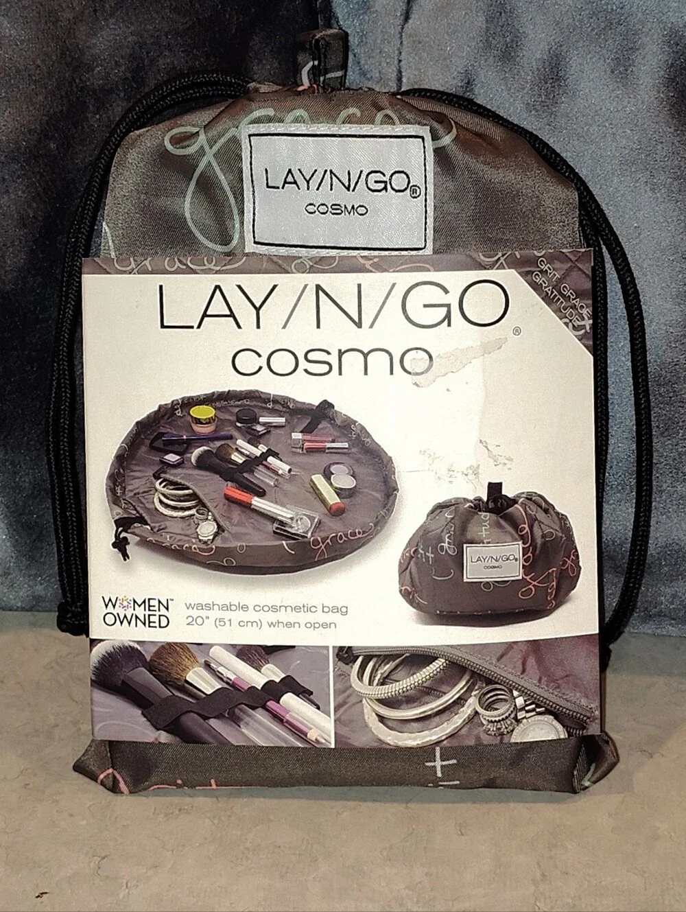 NWT LAY-N-GO COSMO DRAWSTRING TRAVEL COSMETICS BAG OPENS FLAT, a3
